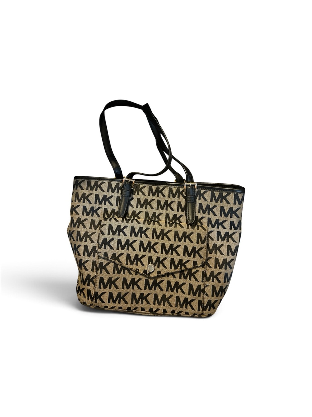 Michael Kors Black/Tan MK Logo Canvas Tote